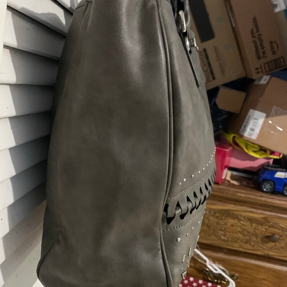 Steve Madden Taupe Tote Bag with Cutout Design & Embellishment - Picture 9 of 13